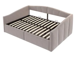 Cama de armazenamento para adultos, sofá-cama de veludo cinza claro 140x200 cm, base de ripas, sem colchão