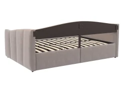 Cama de armazenamento para adultos, sofá-cama de veludo cinza claro 140x200 cm, base de ripas, sem colchão