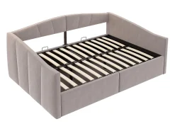 Cama de armazenamento para adultos, sofá-cama de veludo cinza claro 140x200 cm, base de ripas, sem colchão