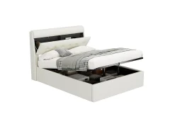 Cama de arrumação 140 x 200 cm com cabeceira de arrumação - LEDs - Couro PU - Branco (sem colchão)