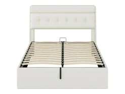 Cama de arrumação 140 x 200 cm com cabeceira de arrumação - LEDs - Couro PU - Branco (sem colchão)