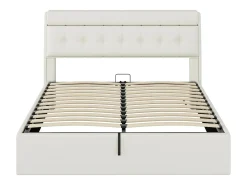 Cama de arrumação 160 x 200 cm com cabeceira de arrumação - LEDs - Couro PU - Branco (sem colchão)