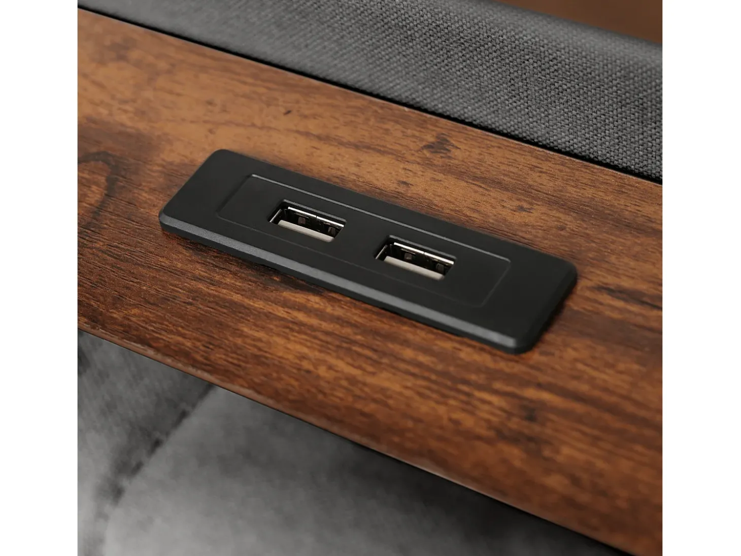 Cama de arrumação em linho 180x200cm com portas LED e USB - base de ripas - cinzento