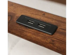 Cama de arrumação em linho 180x200cm com portas LED e USB - base de ripas - bege