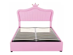 Cama de arrumação em pele sintética 140x200 cm - com LED e base de ripas - Rosa