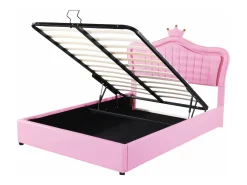 Cama de arrumação em pele sintética 140x200 cm - com LED e base de ripas - Rosa