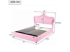 Cama de arrumação em pele sintética 140x200 cm - com LED e base de ripas - Rosa