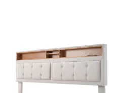 Cama de arrumação 140x200 cm em tecido de linho - cabeceira ajustável com tomadas - com base de ripas - Bege