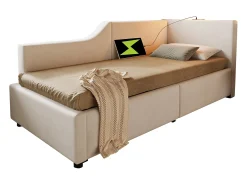 Cama de arrumação 90x200cm - Sofá cama em veludo - com luz de leitura e portas de carregamento - com base de ripas - Bege