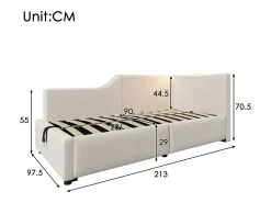 Cama de arrumação 90x200cm - Sofá cama em veludo - com luz de leitura e portas de carregamento - com base de ripas - Bege