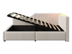 Cama de arrumação 90x200cm - Sofá cama em veludo - com luz de leitura e portas de carregamento - com base de ripas - Bege