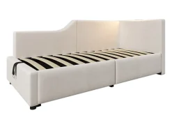 Cama de arrumação 90x200cm - Sofá cama em veludo - com luz de leitura e portas de carregamento - com base de ripas - Bege
