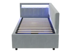 Cama de arrumação 90x200cm com LED - tecido em veludo - Cinza claro