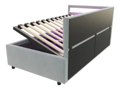 Cama de arrumação 90x200cm com LED - tecido em veludo - Cinza claro