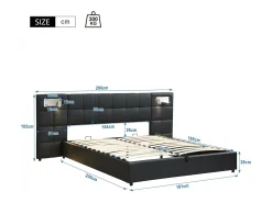 Cama de arrumação 180x200cm tecido de pele sintética - com porta USB, carregamento sem fios e LED - com base de ripas - Preto