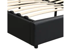 Cama de arrumação 180x200cm tecido de pele sintética - com porta USB, carregamento sem fios e LED - com base de ripas - Preto
