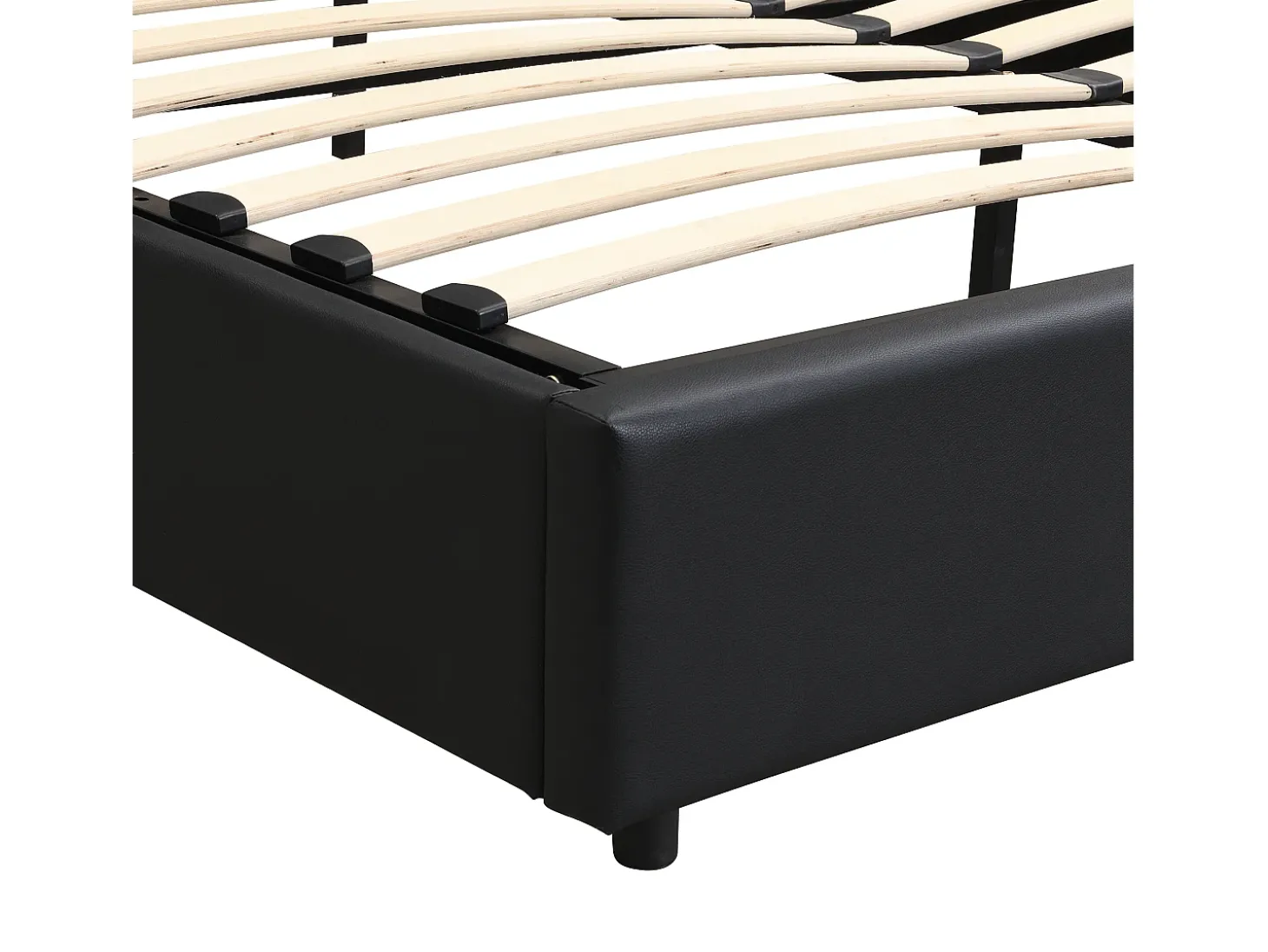 Cama de arrumação 180x200cm tecido de pele sintética - com porta USB, carregamento sem fios e LED - com base de ripas - Preto