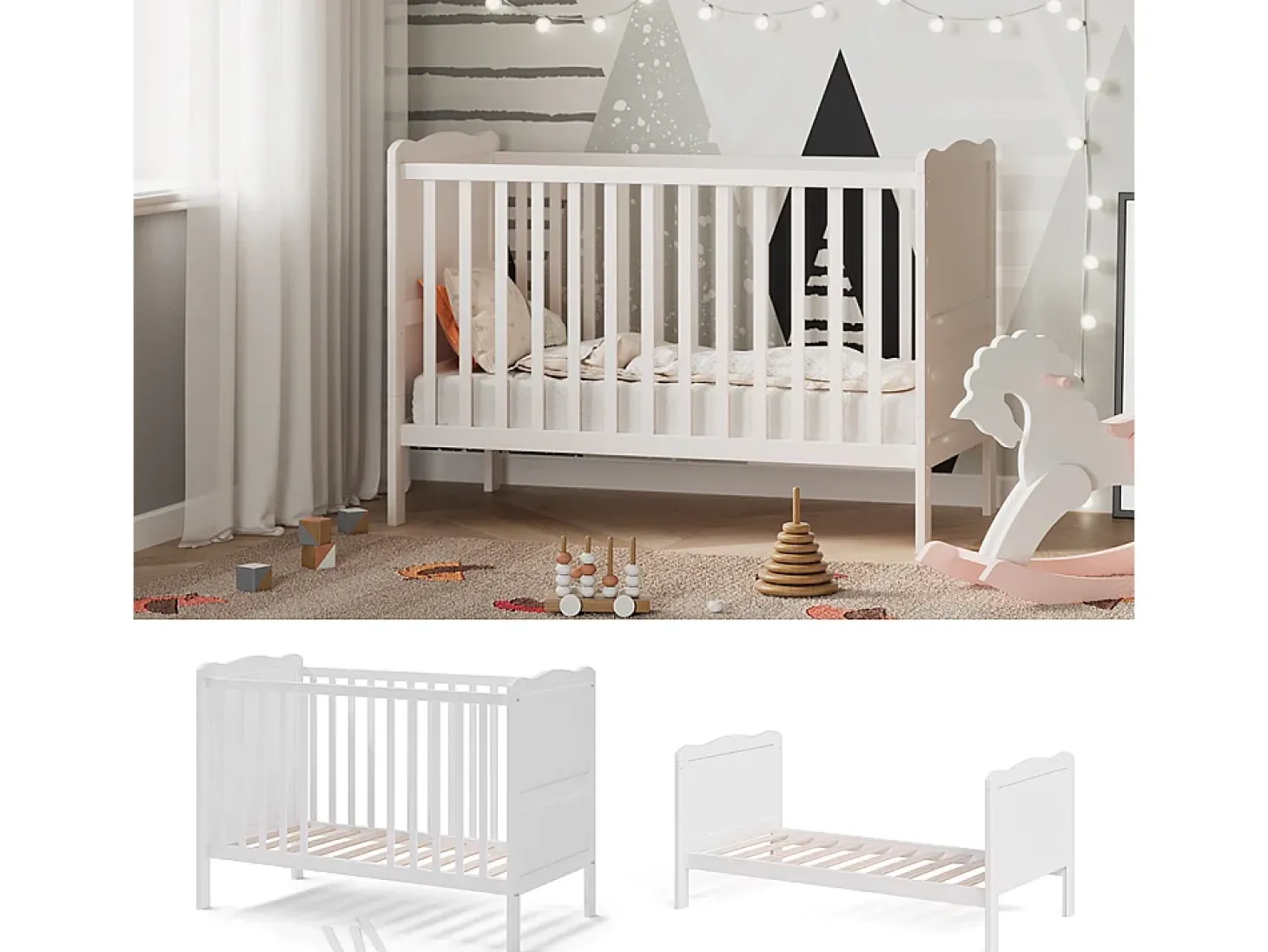 Cama de bebé branco 124x65x87 tobi