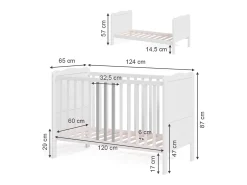 Cama de bebé branco 124x65x87 tobi