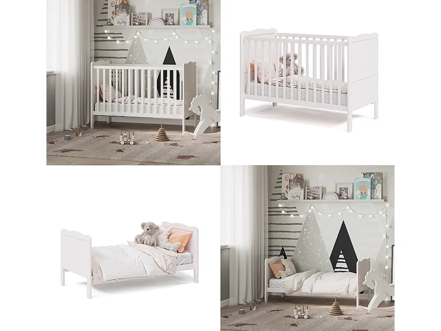 Cama de bebé branco 124x65x87 tobi