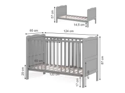 Cama de bebé cinza 124x65x87 tobi