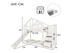 Cama de beliche para crianças - com escada de armazenamento e slide - cama de cabine 2 x 90 x 200 cm - Pino + MDF - Branco