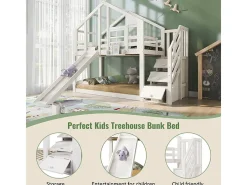 Cama de beliche para crianças - com escada de armazenamento e slide - cama de cabine 2 x 90 x 200 cm - Pino + MDF - Branco