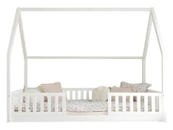 Cama de cabana 140x200 barreiras e estrado de molas incluídos pés 1 cm Daisy White