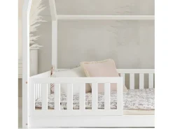 Cama de cabana 140x200 barreiras e estrado de molas incluídos pés 1 cm Daisy White