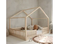 Cama de cabana 140x200 incluindo barreiras e base de ripas com pernas de 1 cm Roxane Bois