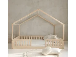Cama de cabana 140x200 incluindo barreiras e base de ripas com pernas de 1 cm Roxane Bois
