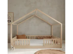 Cama de cabana 140x200 incluindo barreiras e base de ripas com pernas de 1 cm Roxane Bois