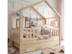 Cama de cabina 90x190 barreiras incluindo base de ripas e gaveta Roxane Bois