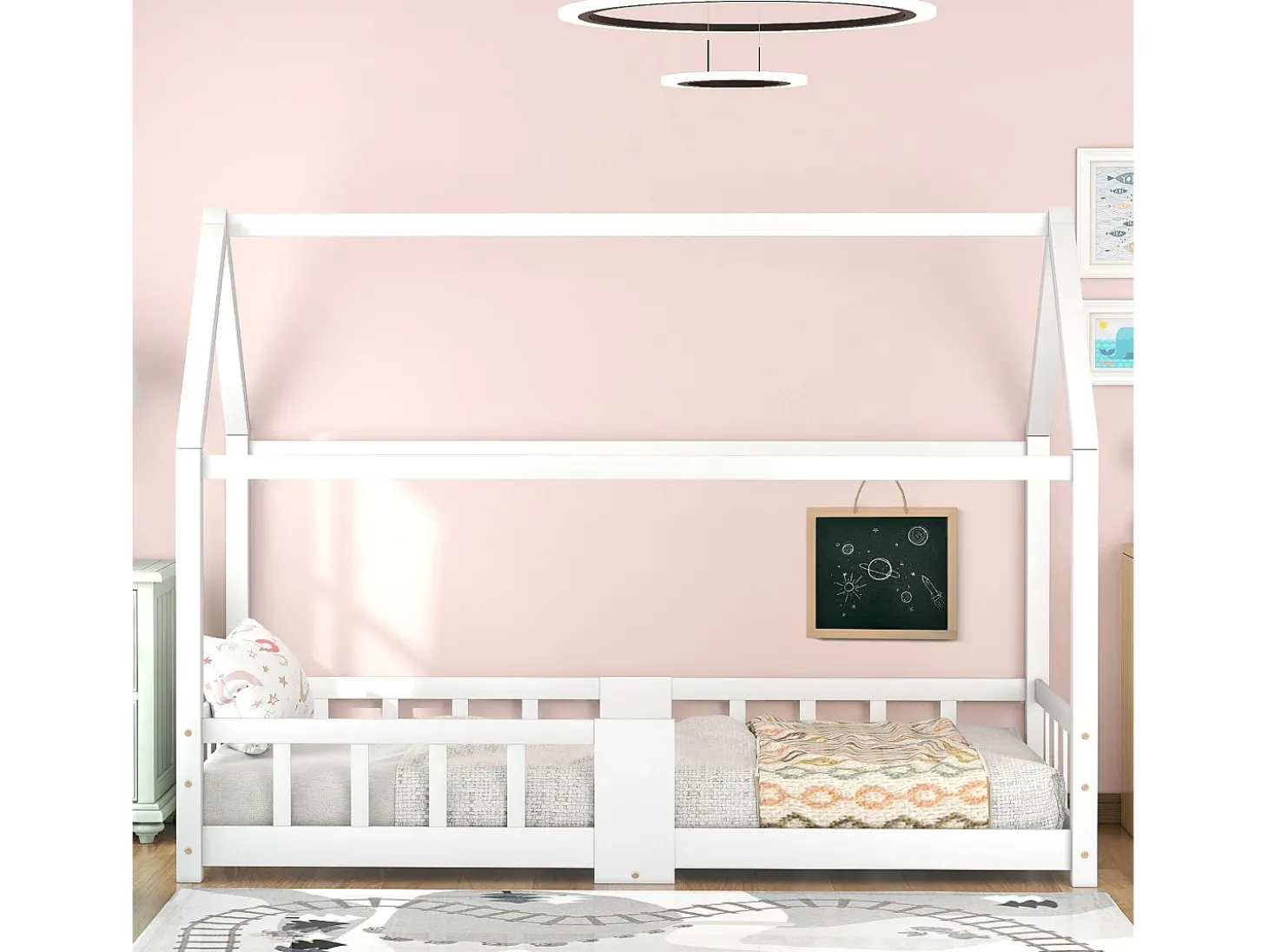 Cama de cabine 90 x 200 cm - Cama de criança com grades de segurança - madeira branca - colchão não incluído