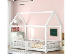 Cama de cabine 90 x 200 cm - Cama de criança com grades de segurança - madeira branca - colchão não incluído