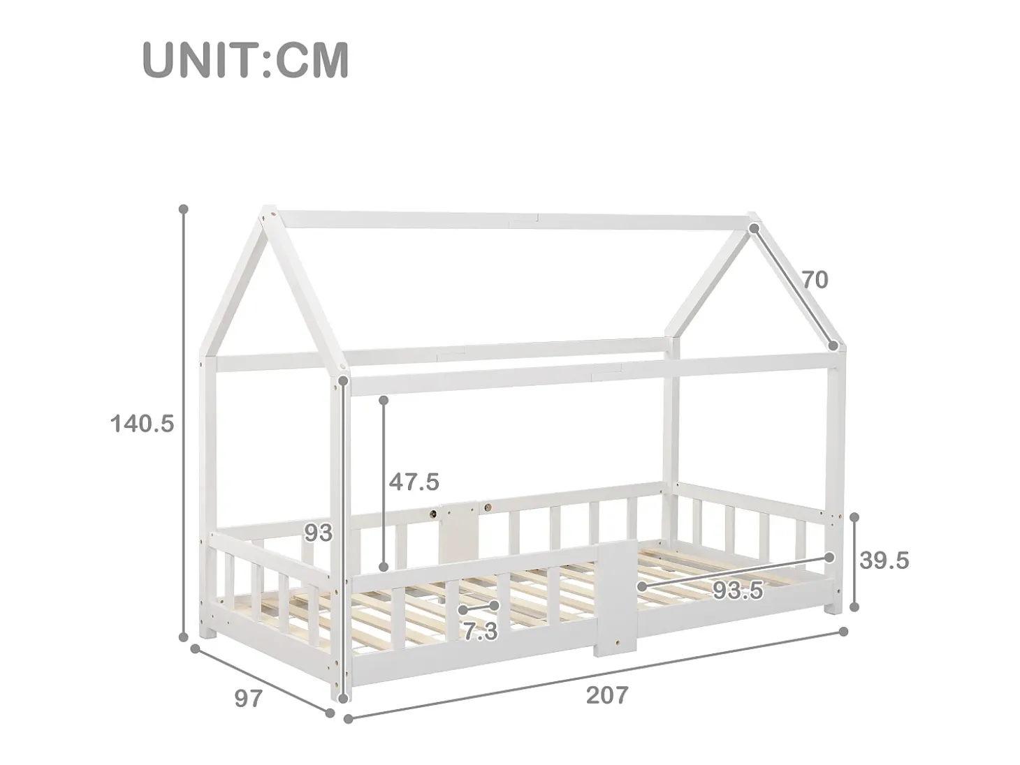 Cama de cabine 90 x 200 cm - Cama de criança com grades de segurança - madeira branca - colchão não incluído