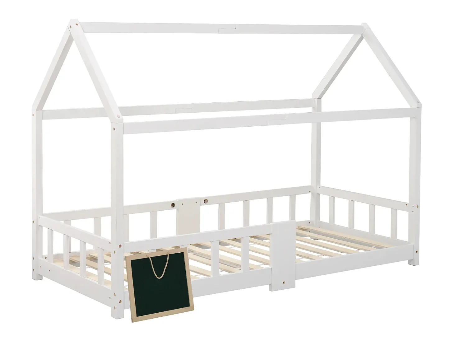 Cama de cabine 90 x 200 cm - Cama de criança com grades de segurança - madeira branca - colchão não incluído
