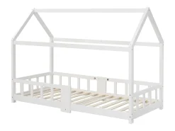Cama de cabine 90 x 200 cm - Cama de criança com grades de segurança - madeira branca - colchão não incluído