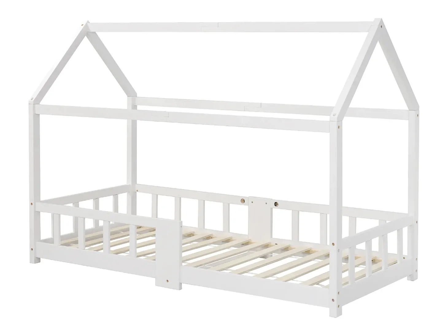 Cama de cabine 90 x 200 cm - Cama de criança com grades de segurança - madeira branca - colchão não incluído