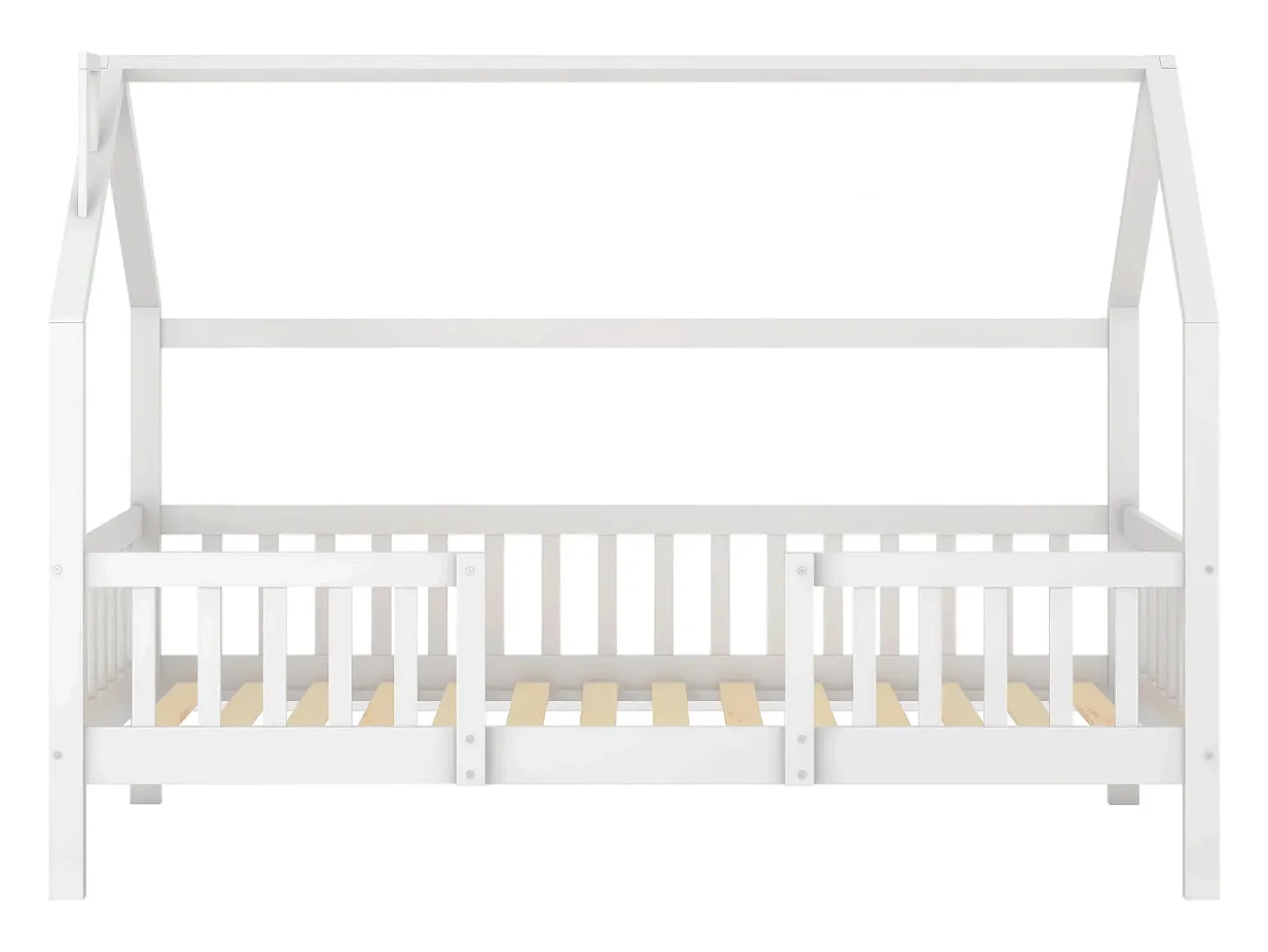 Cama de cabine em madeira - 90x200 cm - com estrados de ripas - Branco