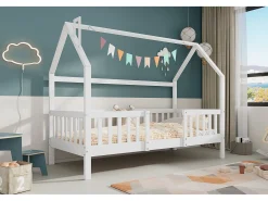 Cama de cabine infantil 90 x 200 cm com cabeceira - Pinho + Aglomerado + Contraplacado - Branco (sem colchão)