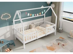 Cama de cabine infantil 90 x 200 cm com cabeceira - Pinho + Aglomerado + Contraplacado - Branco (sem colchão)