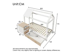 Cama de cabine infantil - 90 x 200 cm - com 1 gaveta + mesa de cabeceira removível - cama de chão - Pinho + MDF - natural + branco
