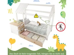 Cama de cabine infantil - 90 x 200 cm - com 1 gaveta + mesa de cabeceira removível - cama de chão - Pinho + MDF - natural + branco