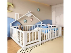 Cama de cabine infantil 140x190cm, estrado de ripas, estrutura de pinho, sem colchão, branca