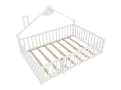 Cama de cabine infantil 140x190cm, estrado de ripas, estrutura de pinho, sem colchão, branca
