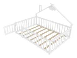 Cama de cabine infantil 140x190cm, estrado de ripas, estrutura de pinho, sem colchão, branca