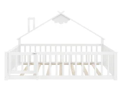 Cama de cabine infantil 140x190cm, estrado de ripas, estrutura de pinho, sem colchão, branca