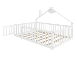 Cama de cabine infantil 140x190cm, estrado de ripas, estrutura de pinho, sem colchão, branca