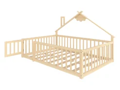 Cama de cabine infantil 140x190cm, estrado de ripas, estrutura de pinho, sem colchão, luz natural